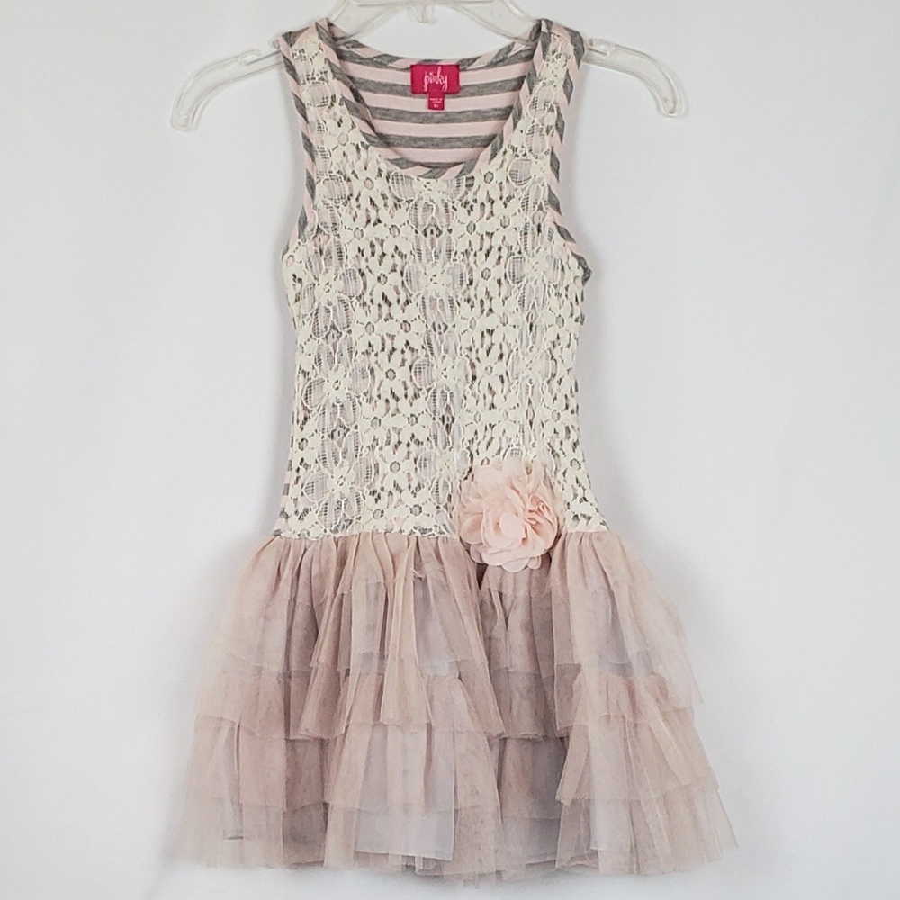 Pinky Pink, Gray And Beige Sleeveless Dress